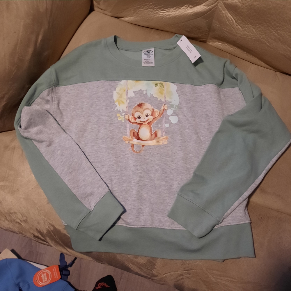 Athletic Works Sweatshirt With Monkey Swinging From Tree